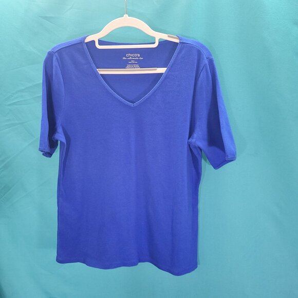 Chicos Ultimate Tee V-Neck Short Sleeve Blue T-Shirt Size 1 - Picture 1 of 10